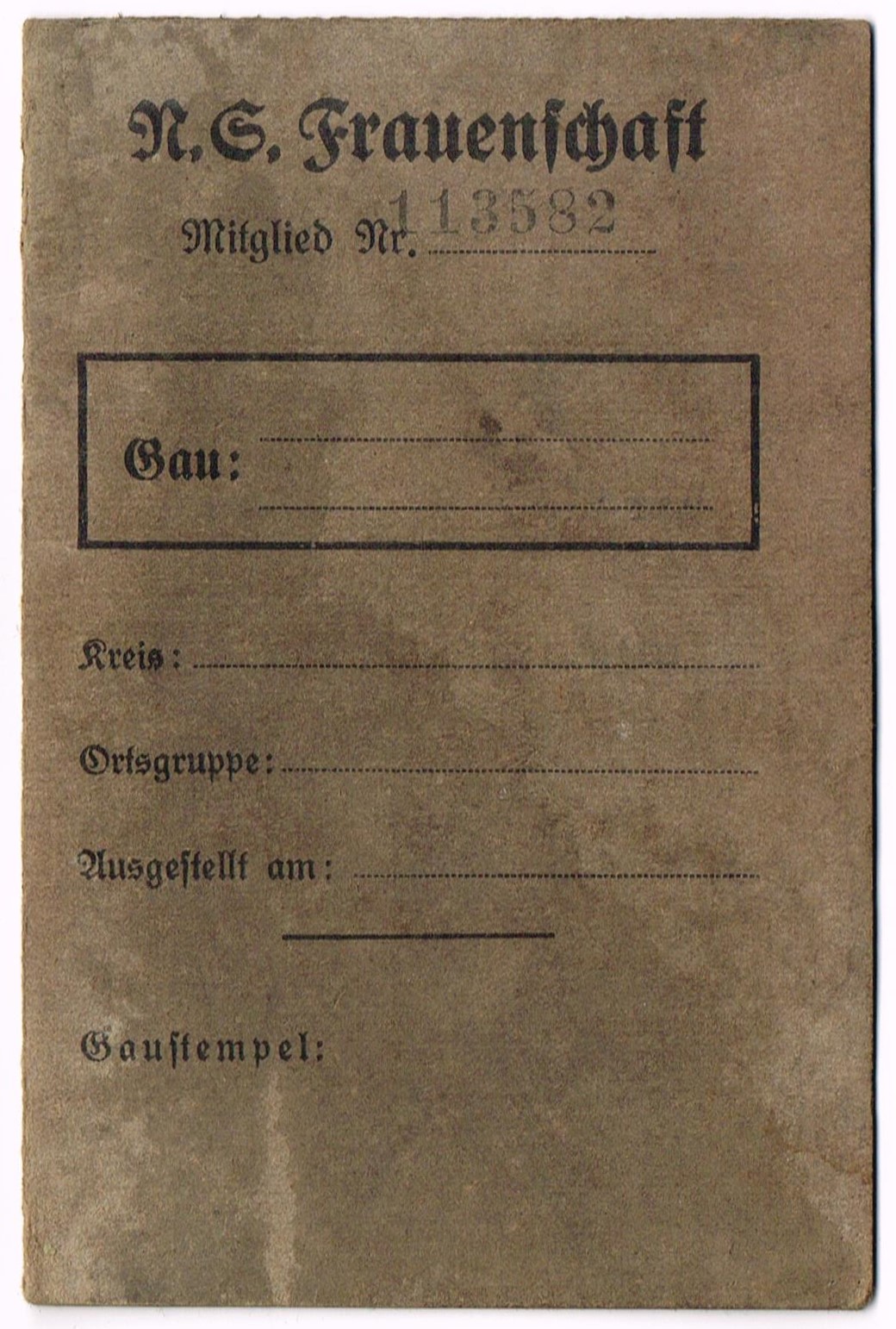 Photo N.S. Frauenschaft - Mitgliedsbuch Nr 113582